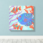 色ポップ・アートの魚 キャンバスプリント (インサイチュ (ウッドフロア))