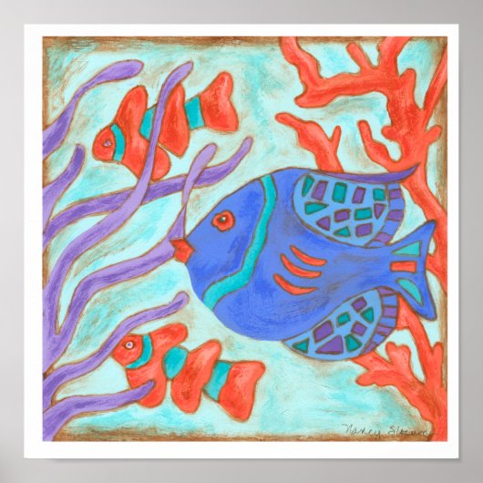 色ポップ・アートの魚 ポスター (正面)