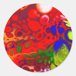 色ポップ・アートの   Red Blue Fluid Art ラウンドシール