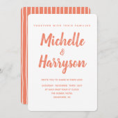 色ミニマル |サーモン |結婚式招待状 招待状 (正面/裏面)