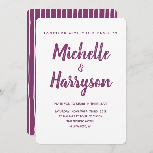 色ミニマル |紫 |結婚式招待状 招待状 (正面/裏面)