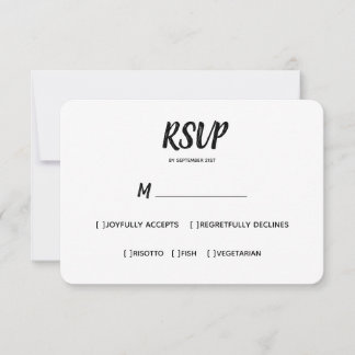 色ミニマル |黒 |ウェディングRSVPの食事の選択 出欠カード