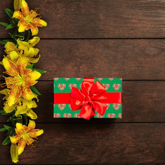 色モダンハート緑 ラッピングペーパー