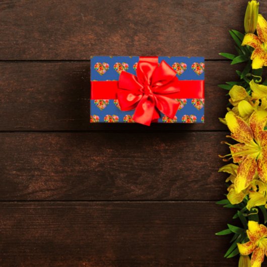 色モダンハート青 ラッピングペーパー