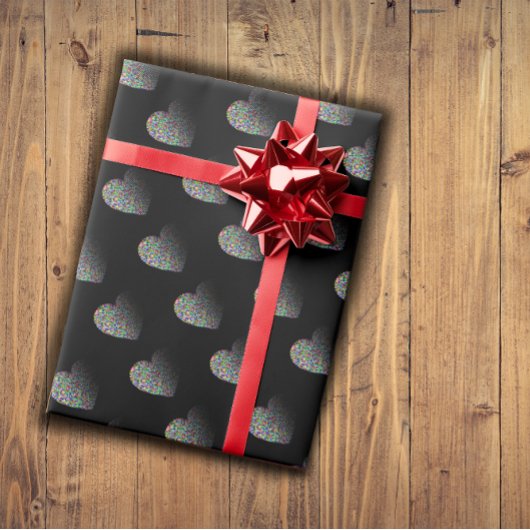 色モダンハート黒模様包紙 ラッピングペーパー
