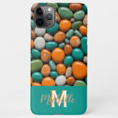 色モダン付き石小石モノグラムMティール（緑がかった色） iPhoneケース (裏面)