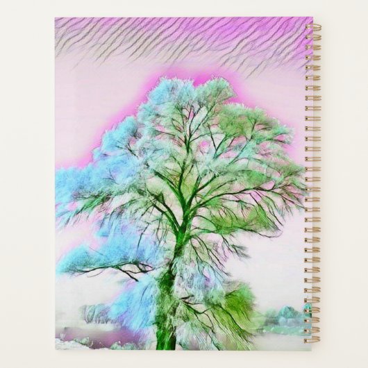 色モダン付き雪の木のノートの水色 プランナー手帳 (裏面)