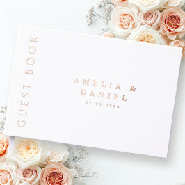 色モダン名結婚と日付ホイル実在ー ゲストブック