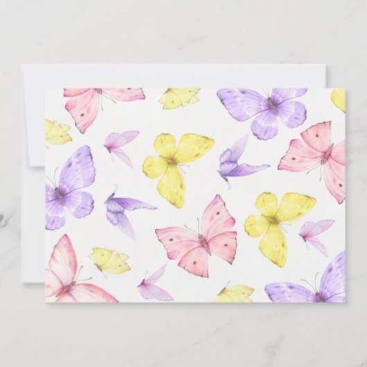 色モダン数々ののフォトバタフライ1歳の誕生日 招待状 (裏面)