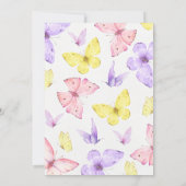 色モダン数々のの小さな蝶の最初の誕生日 招待状 (裏面)