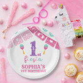 色モダン数々の女の子フィエスタ1歳の誕生日 ペーパープレート (パーティー)
