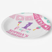 色モダン数々の女の子フィエスタ1歳の誕生日 ペーパープレート (アングル)