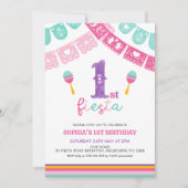 色モダン数々の女の子フィエスタ1歳の誕生日 招待状 (正面)