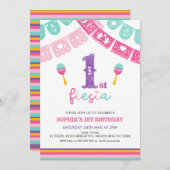 色モダン数々の女の子フィエスタ1歳の誕生日 招待状 (正面/裏面)