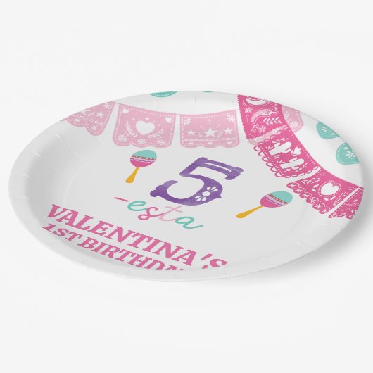 色モダン数々の女の子フェスタ第5誕生日 ペーパープレート (アングル)