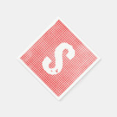 色モノグラムのあせ赤と白のギンガム スタンダードカクテルナプキン (角)