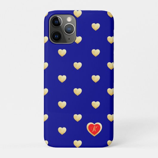 色モノグラムの王室のの青の金ゴールド無地のハート Case-Mate iPhoneケース (裏)