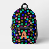 色付きのドットのイニシャルマーク プリントバックパック (正面)