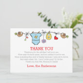 色付きのベビーボー感謝していイが着るベビーシャワー サンキューカード (スタンド正面)