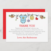 色付きのベビーボー感謝していイが着るベビーシャワー サンキューカード (正面/裏面)