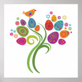 色付きの卵と花を持つイースターツリー ポスター (正面)