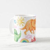 色付きの恐竜、雨を描いたシームレスなパターン コーヒーマグカップ (正面左)