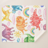 色付きの恐竜、雨を描いたシームレスなパターン シェルパブランケット (正面(横))