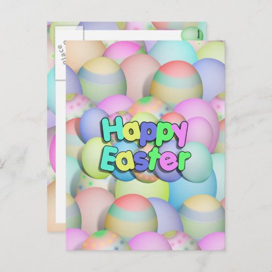 色付きイースターエッグ – ハッピーイースター シーズンポストカード (正面/裏面)