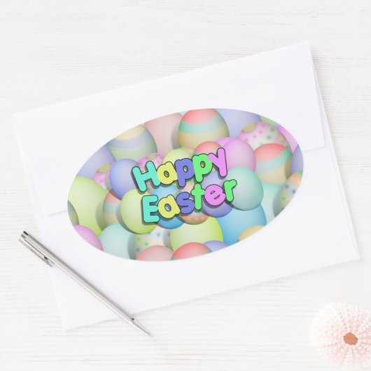 色付きイースターエッグ – ハッピーイースター 楕円形シール (封筒)