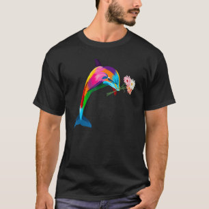 色付きカラフルイルカの花(口) Tシャツ
