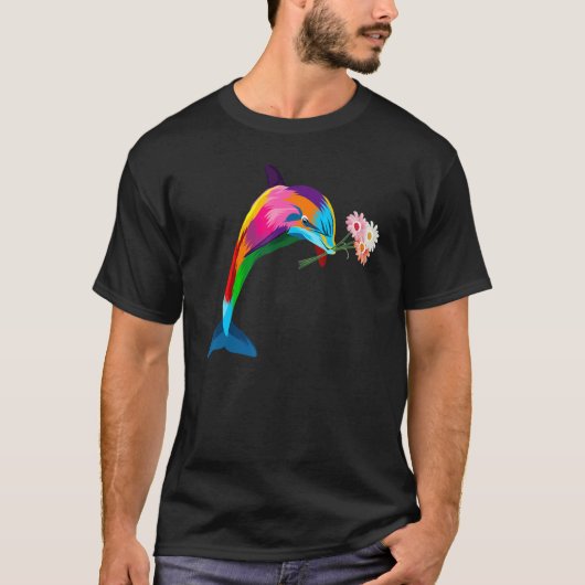 色付きカラフルイルカの花(口) Tシャツ (正面)