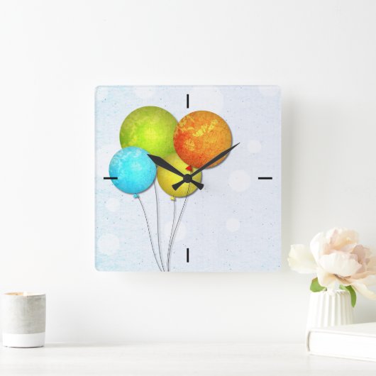 色付きバルーンの正方形の壁時計 スクエア壁時計 (ホーム)