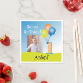 色付きバルーン |お子様の最初の誕生日フォト スタンダードカクテルナプキン (インサイチュ)