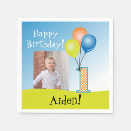 色付きバルーン |お子様の最初の誕生日フォト スタンダードカクテルナプキン