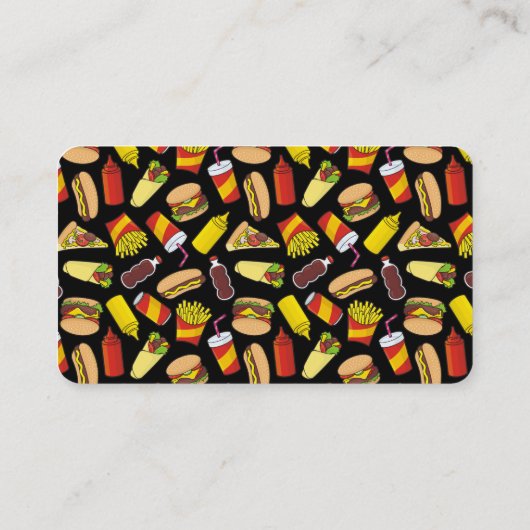 色付きファーストフードのアイコンのパターン水平 名刺 (裏面)