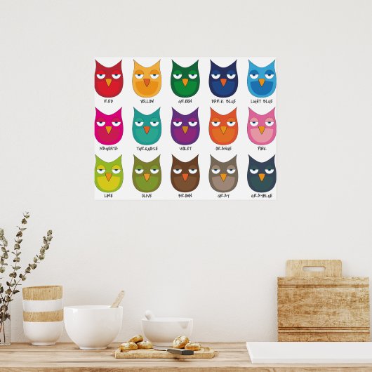 色付きフクロウ ポスター (キッチン)