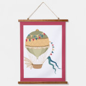 色付きフラググリーンスチームパンク熱気球 吊り下げ型タペストリー (正面)