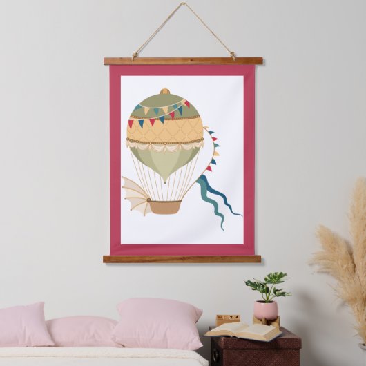 色付きフラググリーンスチームパンク熱気球 吊り下げ型タペストリー (寝室)