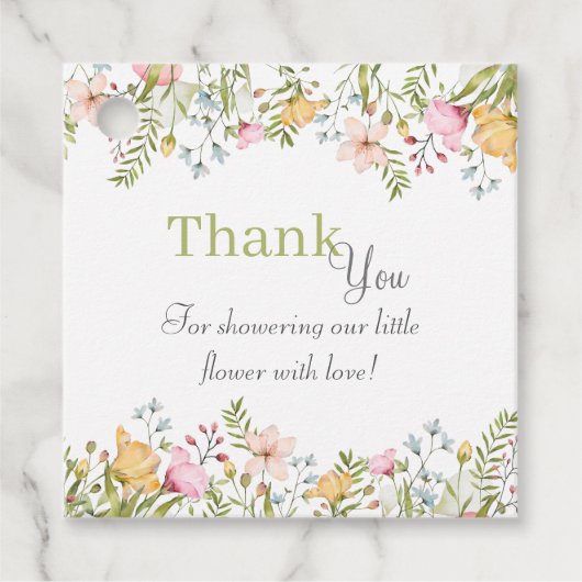 色付きワイルドフラワーフローラベビーシャワーありがとう フェイバータグ (正面)