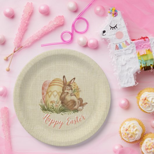 色付き卵の水の色を持つイースターバニー ペーパープレート (パーティー)