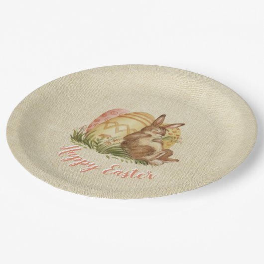 色付き卵の水の色を持つイースターバニー ペーパープレート (アングル)