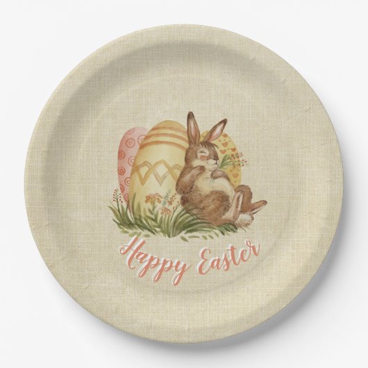 色付き卵の水の色を持つイースターバニー ペーパープレート (正面)