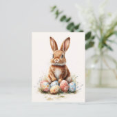 色付き卵を持つイースターバニー ポストカード (スタンド正面)
