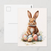 色付き卵を持つイースターバニー ポストカード (正面/裏面)