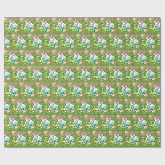 色付き卵を持つイースターバニー ラッピングペーパー (フラット)