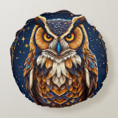 色付き幾何鮮やかフクロウ ラウンドクッション (裏面)