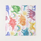 色付き恐竜の雨を描いたシームレスな模様 タペストリー (正面(横))