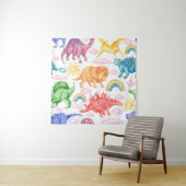 色付き恐竜の雨を描いたシームレスな模様 タペストリー (インサイチュ)