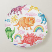 色付き恐竜の雨を描いたシームレスな模様 ラウンドクッション (裏面)