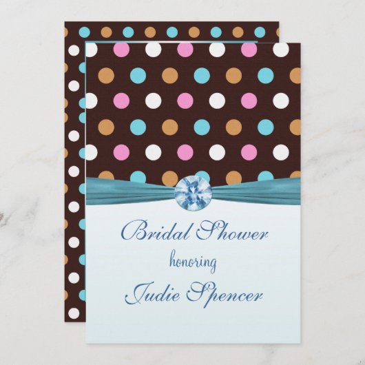 -色付き数々の水玉模様ブライダルシャワーの招待 招待状 (正面/裏面)